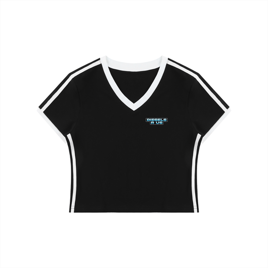 Women's Retro Binding V-Neck Crop T-Shirt